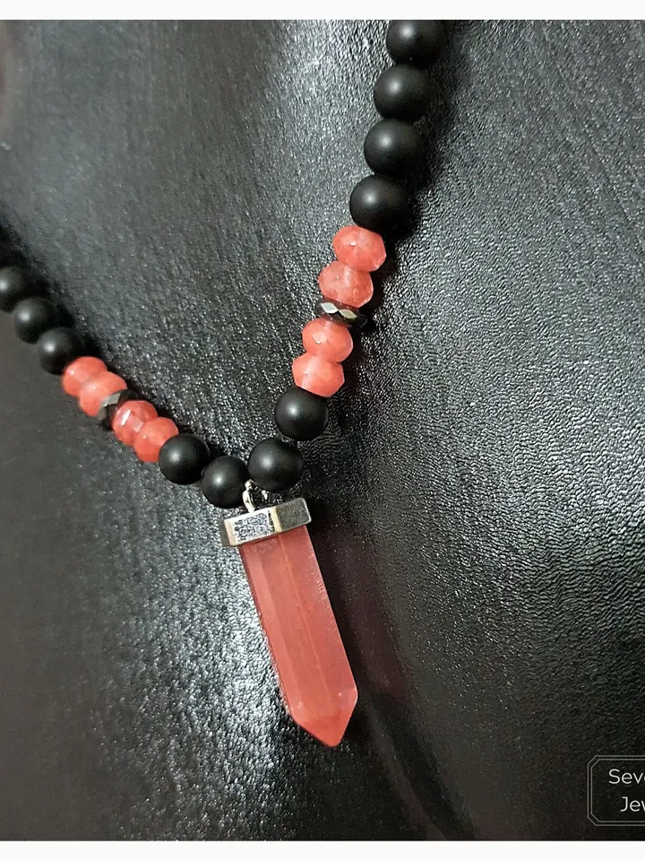 Natural Onyx & Rose Quartz Necklace / Rose Quartz Pendant / Women's Necklace / Men's Necklace / Gift Necklace / Protective