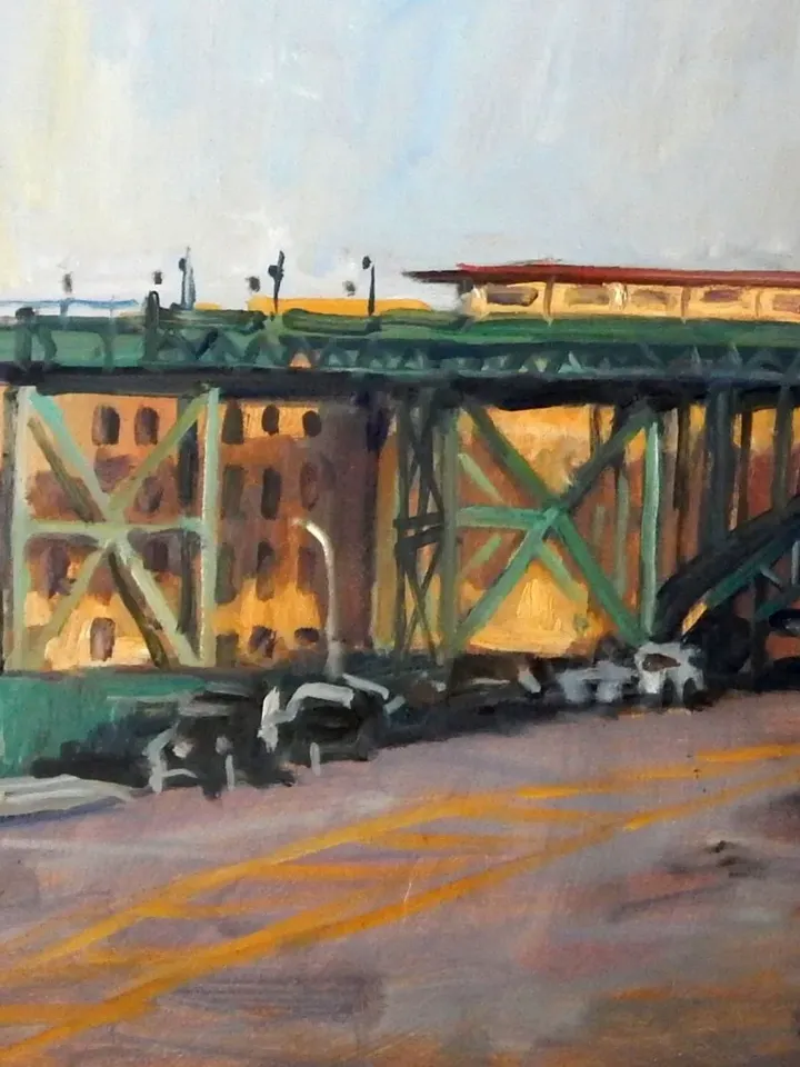 Large New York Cityscape Painting - From W 125th St/Broadway Subway Station/NYC - 22x28 Oil on Canvas, Signed Original Fine Art
