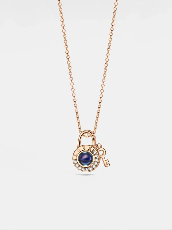 PERIMADE Love Lock Projection Necklace • Personalized Picture Inside Pendant • Minimalist Pet Memorial Jewelry • Trendy Best Friend Gift