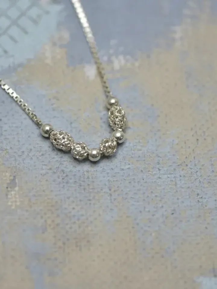Sterling Silver Necklace with Filigree Beads
