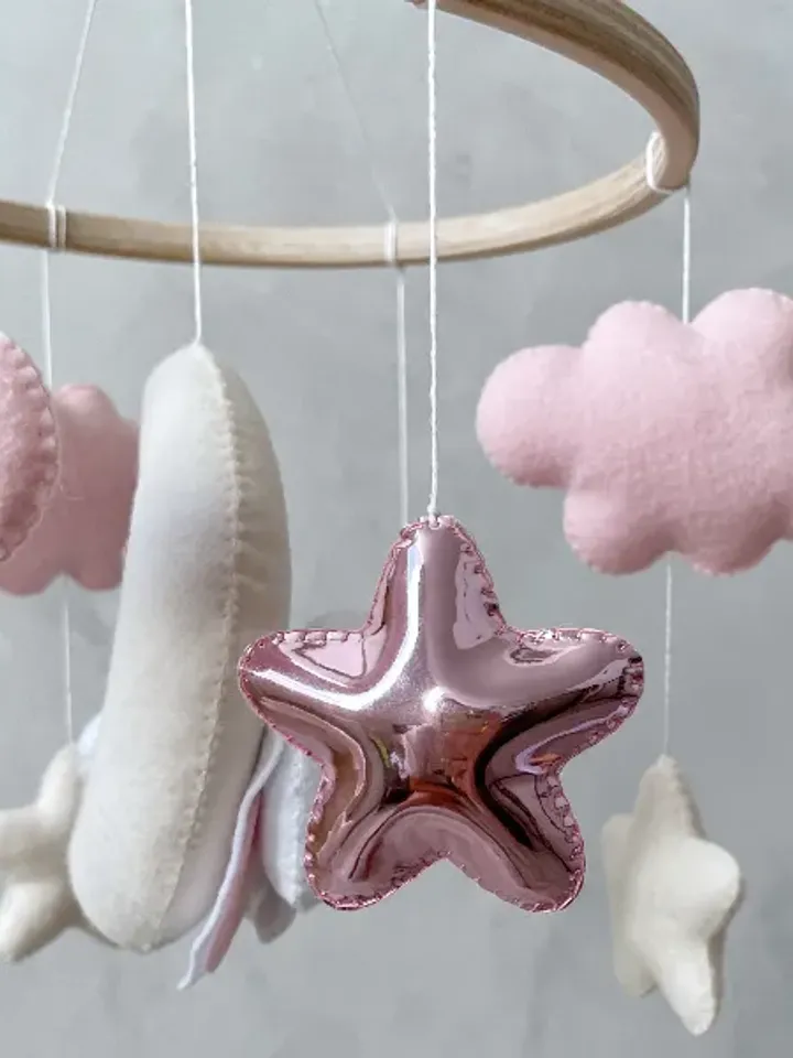 Bunny pink mobile baby girl. Woodland baby mobile. Bunny crib mobile girl. Nursery decor girl