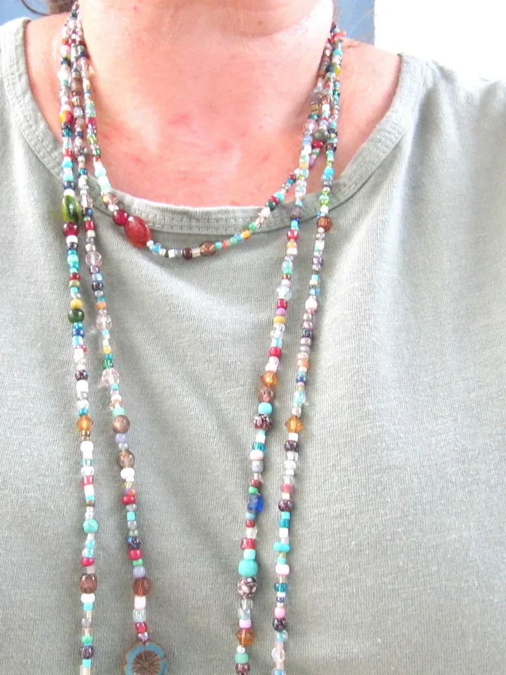 Hippie long necklace open ibiza style, boho beads necklace, wrap necklace hippie style, gift for woman special chain, jewelry hippie colors