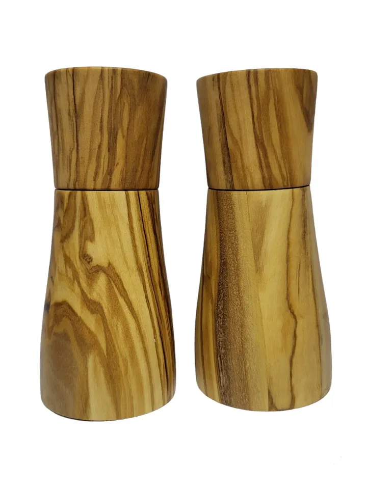 Set of 2 Salt and Pepper Grinders (small) from Olive Wood with CrushGrind ceramic mechanism - Perfect Wedding / Birthday Gift - #Z01
