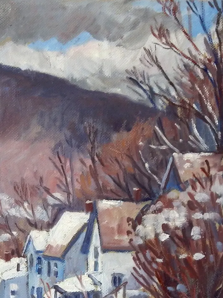 Winter Landscape Painting - Toward Vermont/Deep Snow - 14x14 Oil on Canvas, Plein Air Impressionist Fine Art, Signed Original
