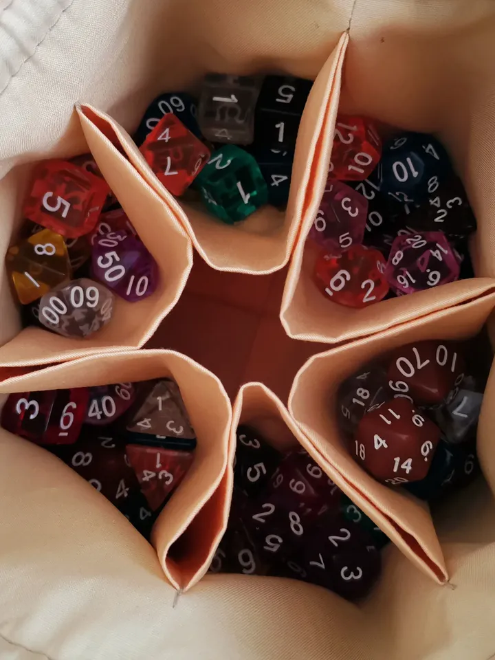 Large dice bag with pockets for 150-200 dice Moon and stars