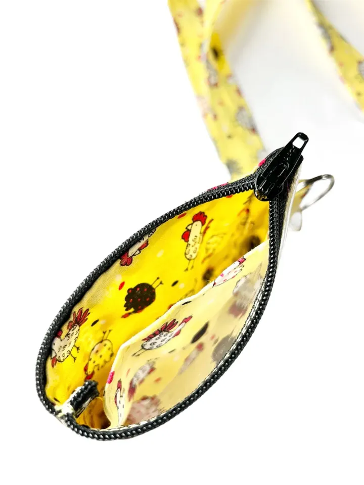Chicken Theme ID Holder, Fabric Lanyard, Handmade Badge Holder, Zipper Pouch Keychain