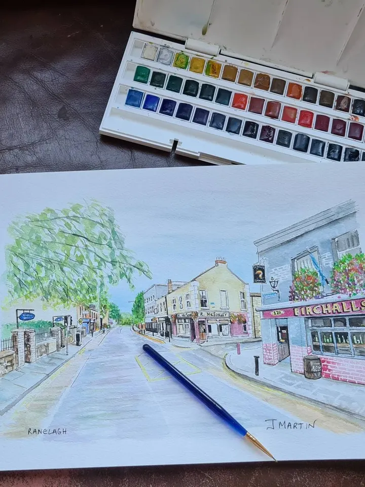 Top of Ranelagh village just before Milltown, painting Ranelagh, Watercolour Ranelagh, unmounted, unframed