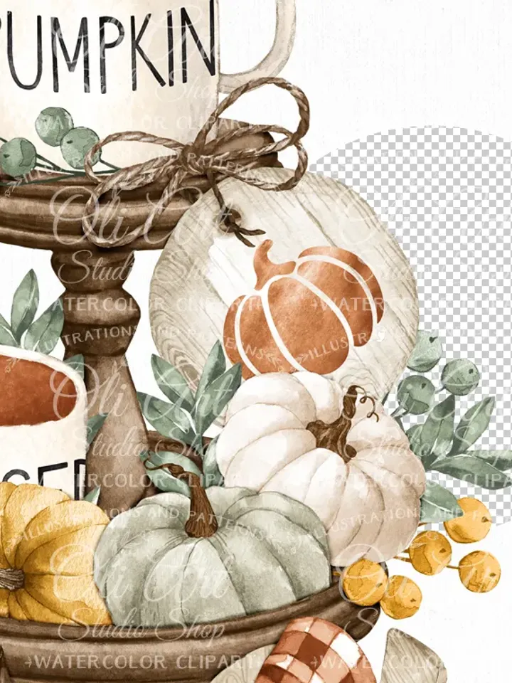 Fall tiered tray design, pumpkins, autumn, png file, hand drawn graphics