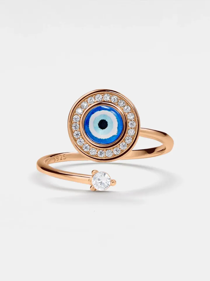 PERIMADE Evil Eye Fidget Spinner Ring • Blue Glass Evil Eye Anxiety Ring • Sterling Silver Friendship Jewelry • Trendy Best Friend Gift