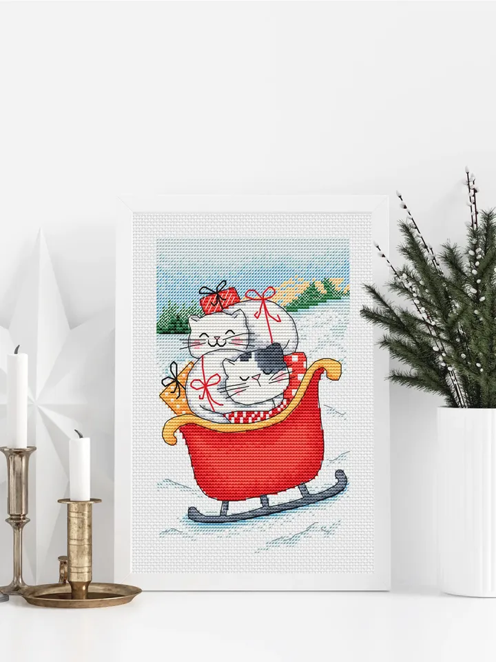 Christmas Cats Cross stitch pattern PDF, Merry Christmas pattern, Cute Cats Cross Stitch, Holiday Winter Decor Design PDF File