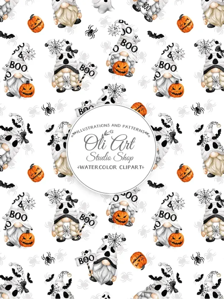 Download Seamless patterns. Ghost gnome. Halloween. Happy holidays. Download Seamless Patterns. OliArtStudioShop