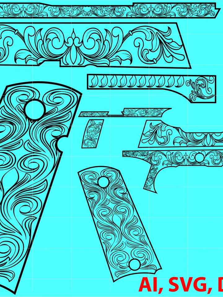Kimber 1911 ultra carry 3 Gun design Custom, Ai, Vector, SVG, DXF, PNG, Digital