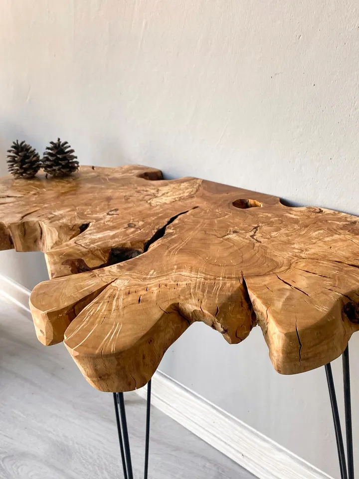 Live Edge Coffee Table, 21" Unique Coffee Table, Olive Wood Coffee Table, Wood Side Table, Farmhouse Coffee Table
