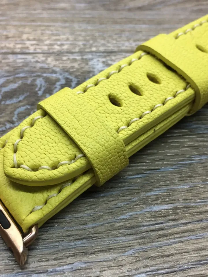 Valentines Day Gift Ideas, Yellow Genuine Leather Apple Watch Ultra 49mm 45mm Series 8, Apple Watch Band, Smart watch Straps for Apple SE