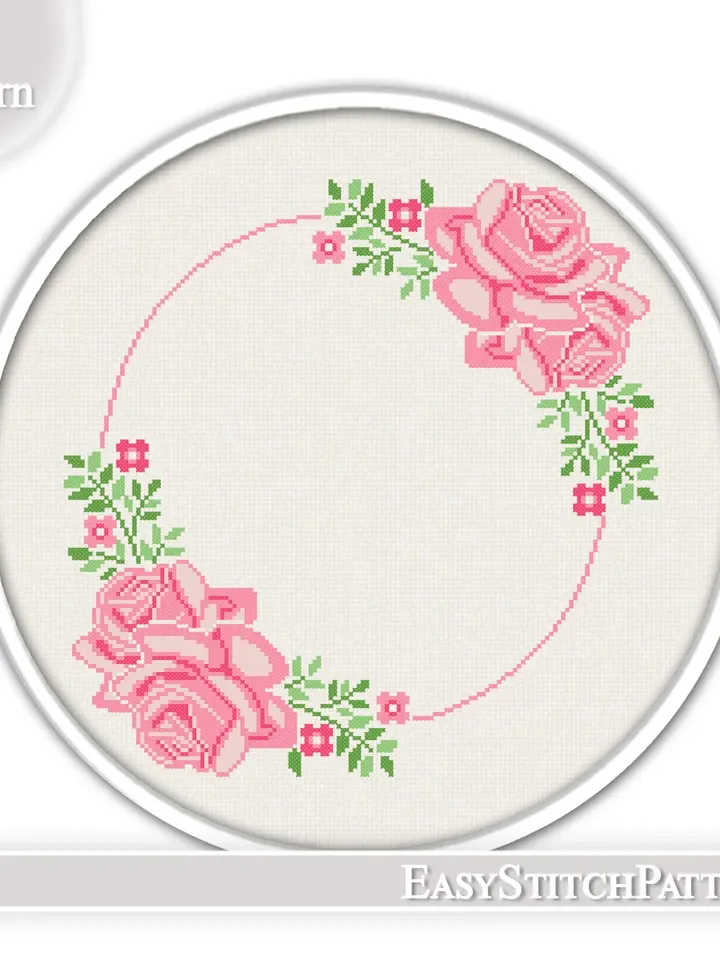 Flower Wreath cross stitch pattern. Traditional Cross Stitch Pattern. Modern cross stitch.