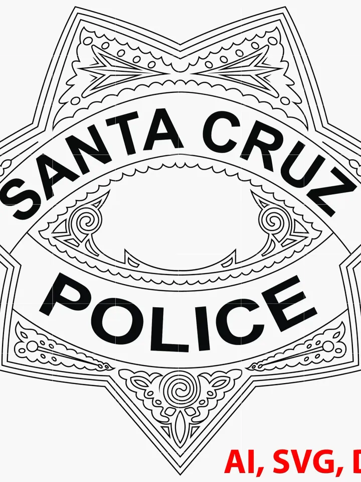 Santa Cruz Police Badge, Logo, Seal, Custom, Ai, Vector, SVG, DXF, PNG, Digital