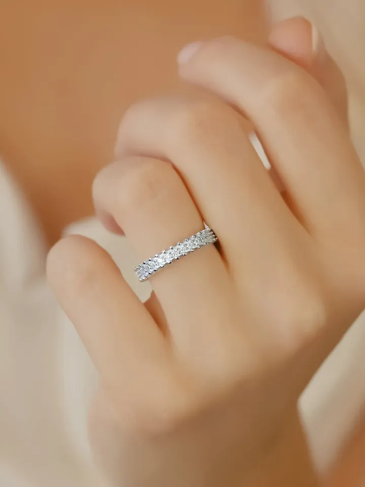 FULL ETERNITY RING | Round Cut Stacking Gold Rings | Tiny Cut Diamond Eternity Ring Band | Statement Jewelry | Women Birthday Gift