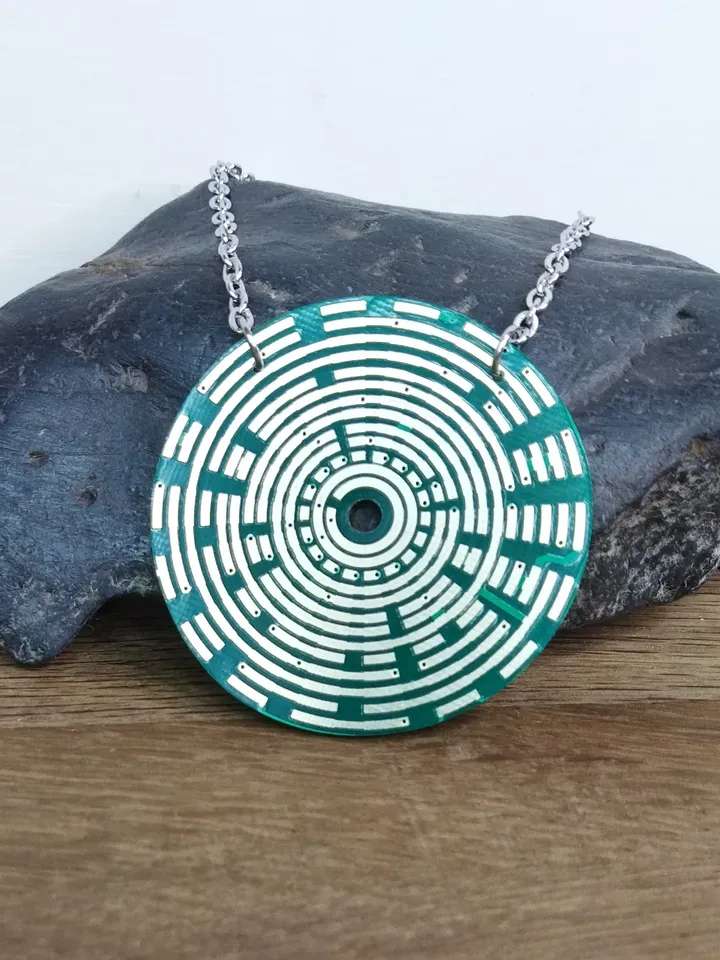 Circuit board necklace Cyberpunk necklace recycled Green futuristic pendant jewelry Tech geek gifts