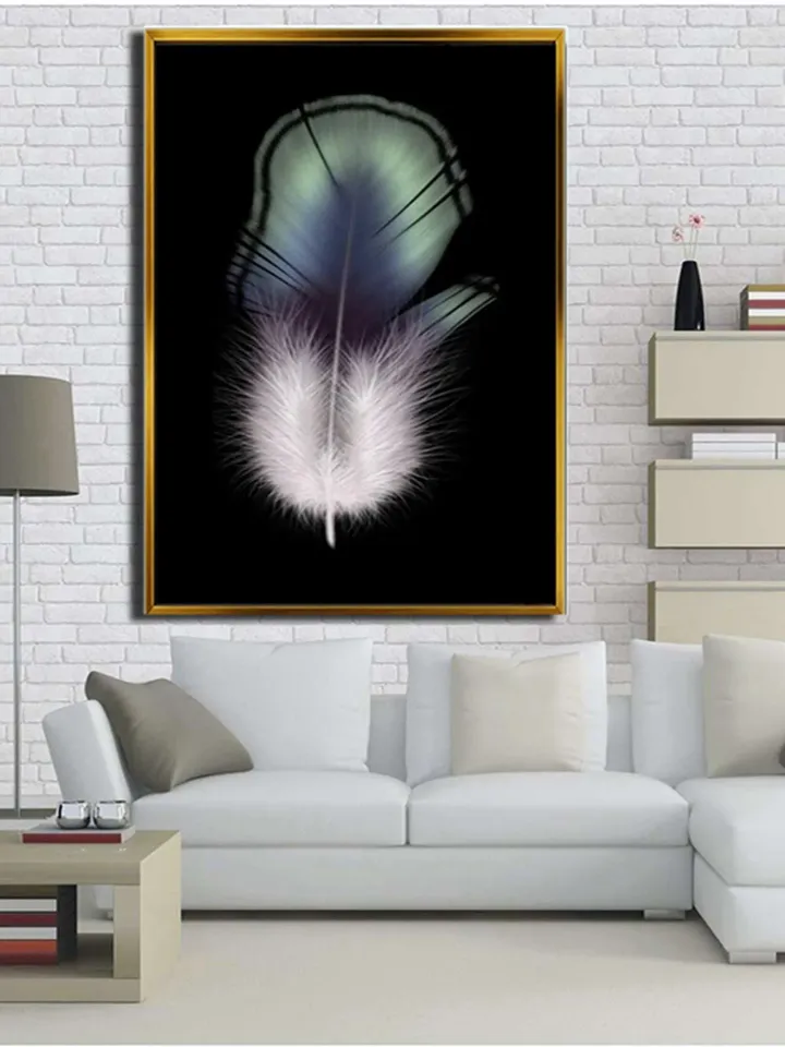Feather Print on Canvas , Floating Frame Option, Modern Wall Art, Extra Large Canvas Wall Art