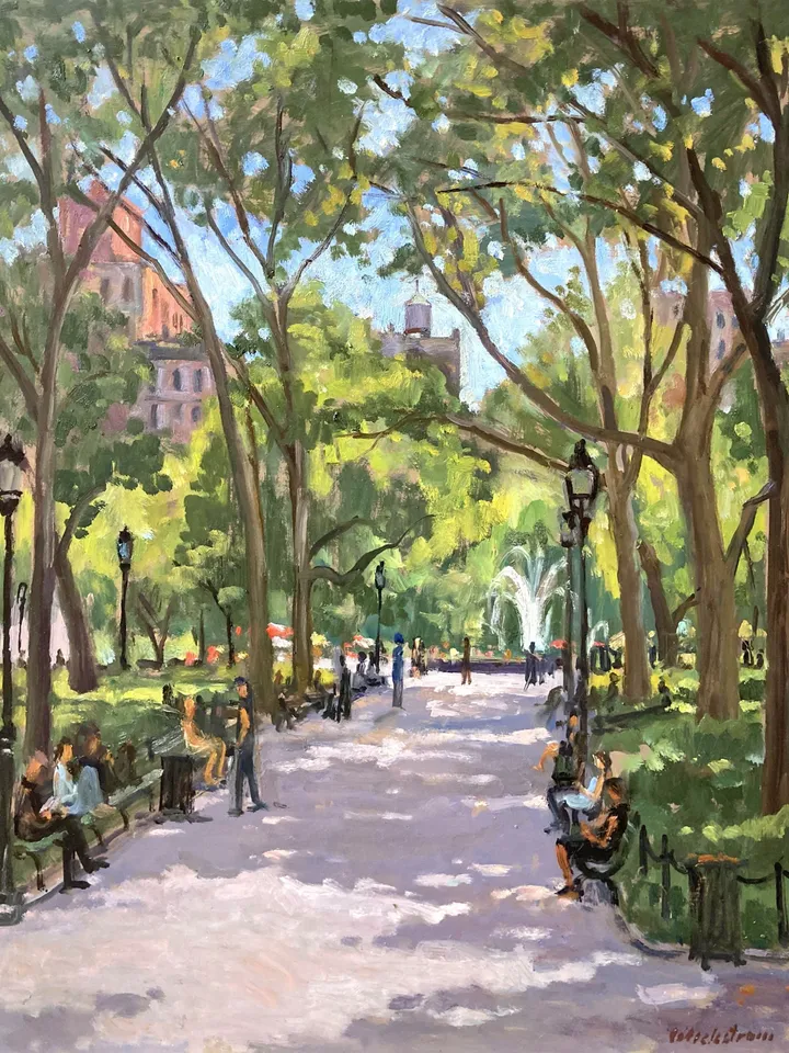 New York Cityscape Painting - Spring Morning/Washington Square/NYC - 16x20 Oil on Panel, Plein Air Impressionist Fine Art, Signed Original