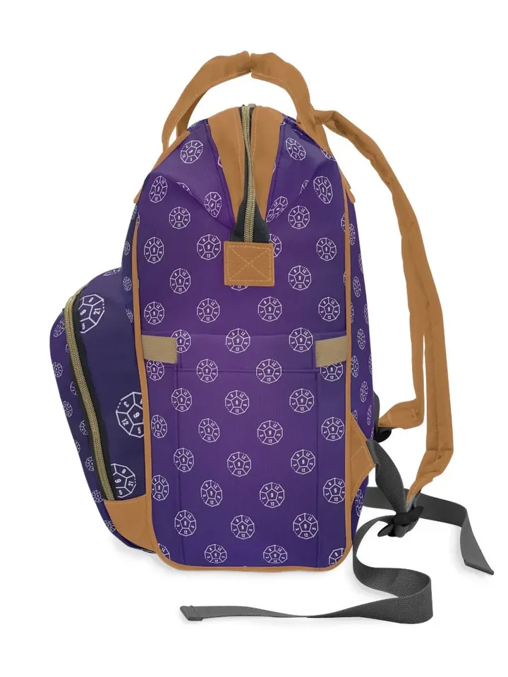 Purple Polyhedral Dice TTRPG Backpack | Tabletop Roleplaying Game Bag, LARP Pack, Bag of Holding, DnD Dice Set Pattern, Gift for Geeks