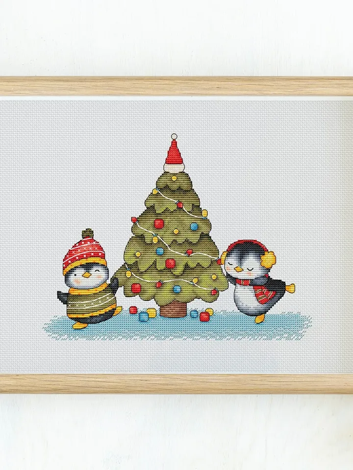Christmas Penguins Cross Stitch Pattern PDF, Penguins Cross Stitch Chart Instant Download, Children Family Gift