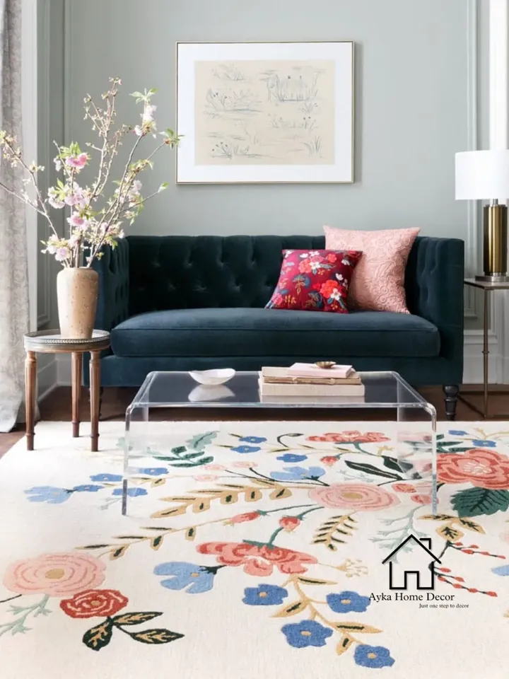 Ayka Flora HandMade Tufted 100% Fine wool Trending carpets and rugs for Living Room and for kids room / Flower Collection Rug / Christmas