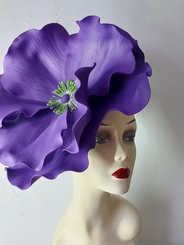 Giant purple fascinator Kentucky Derby Hat Wedding Headdress, Bridal headpiece Floral Hair Accessory Occasion hats