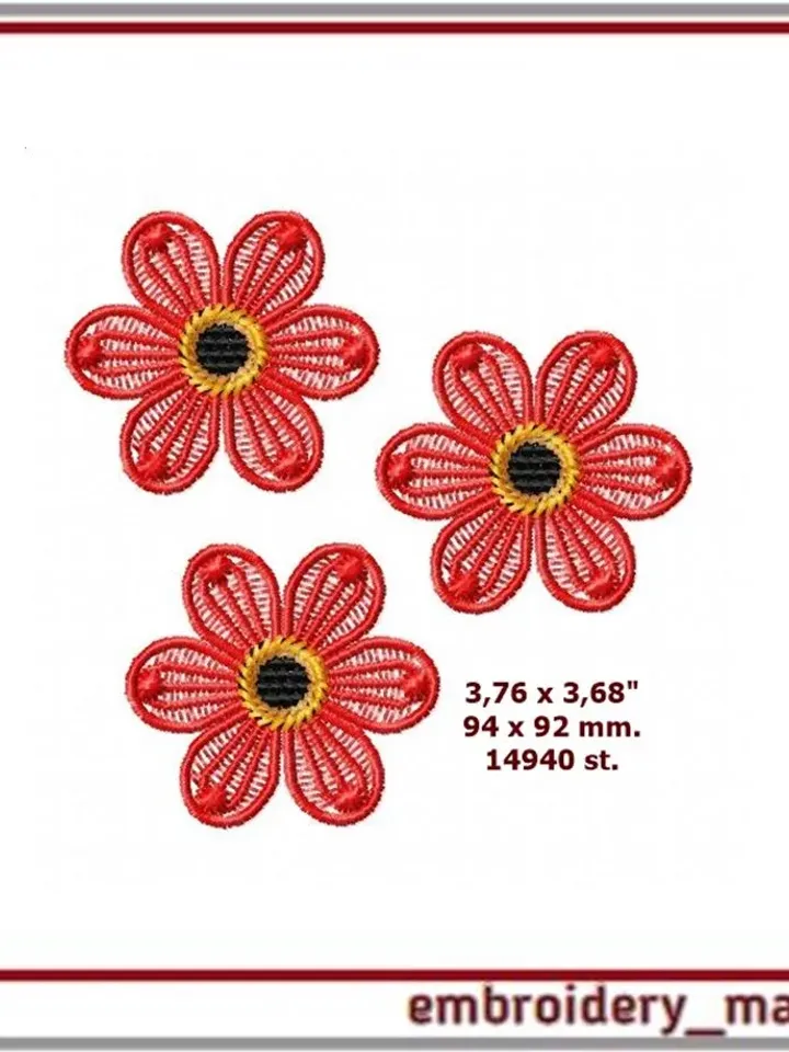 FSL in the hoop Embroidery designs Flowers Earrings, brooch, ring