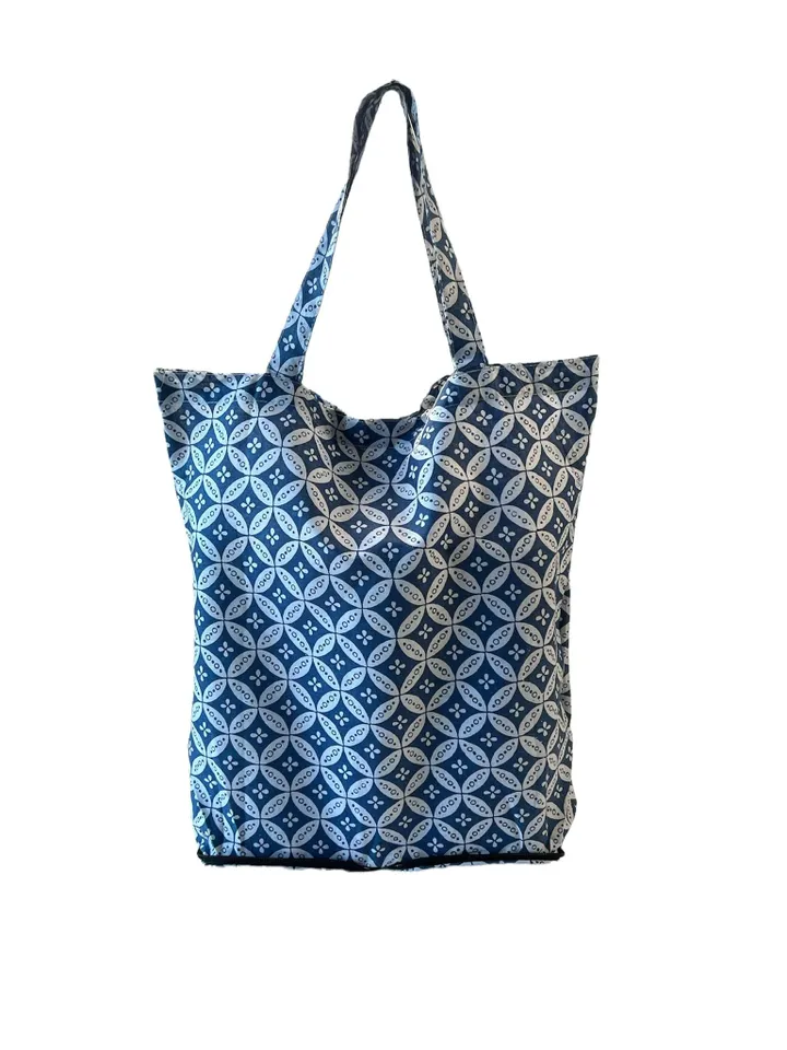 Foldable Shopping Bag | Black Batik Tote | Reusable Grocery Bag | Bohemian Cotton Tote | Indonesian Batik Bag