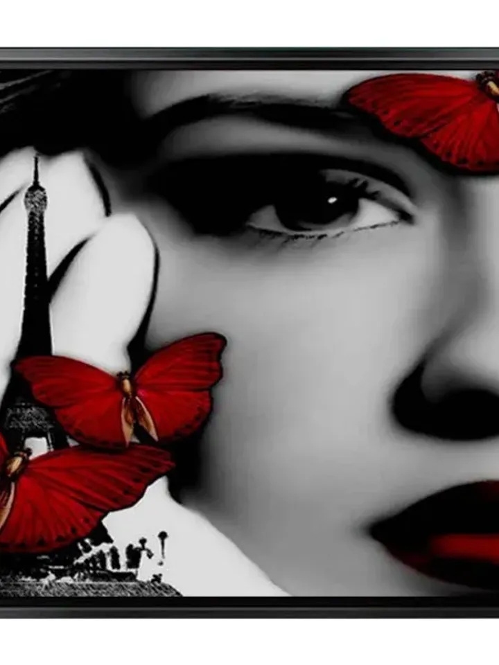 Butterfly and Woman Print on Canvas , Floating Frame Option, Modern Wall Art, Extra Large Canvas Wall Art