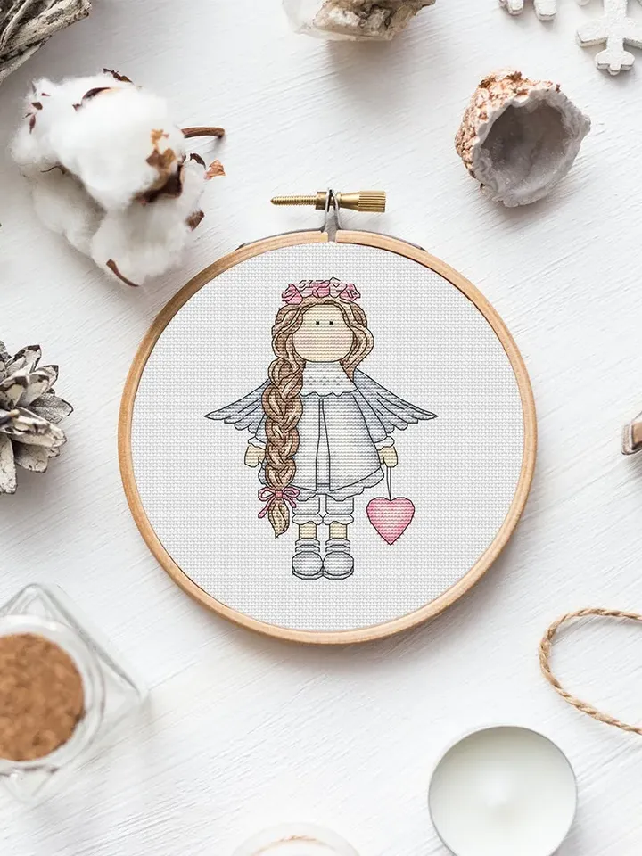 Doll Angel Cross Stitch Pattern Cute Doll Winter Cross Stitch Girl Cross Stitch Pattern Instant Download PDF