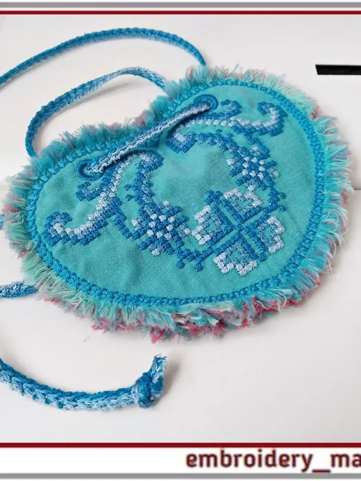 Machine Embroidery Design pendant in the cross-stitch Gzhel