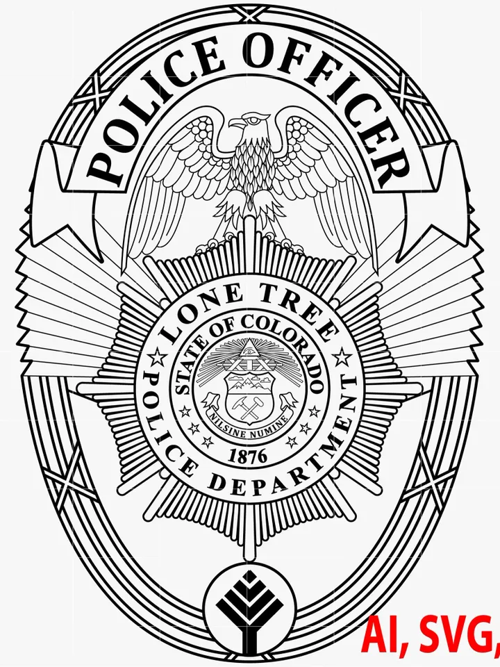 State of Colorado Lone Tree Police Officer Badge, Logo, Seal, Custom, Ai, Vector, SVG, DXF, PNG, Digital