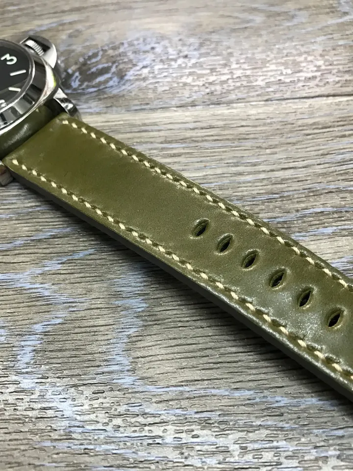 24mm watch band, leather watch Band, Shell Cordovan leather, Leather Watch Strap, 24mm watch strap, 26mm strap, Army green, FREE SHIPPING