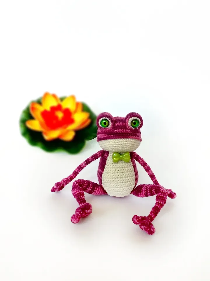 Funny frog plush crochet TO ORDER Burgundy frog amigurumi Stuffed plush toy Handmade frog doll