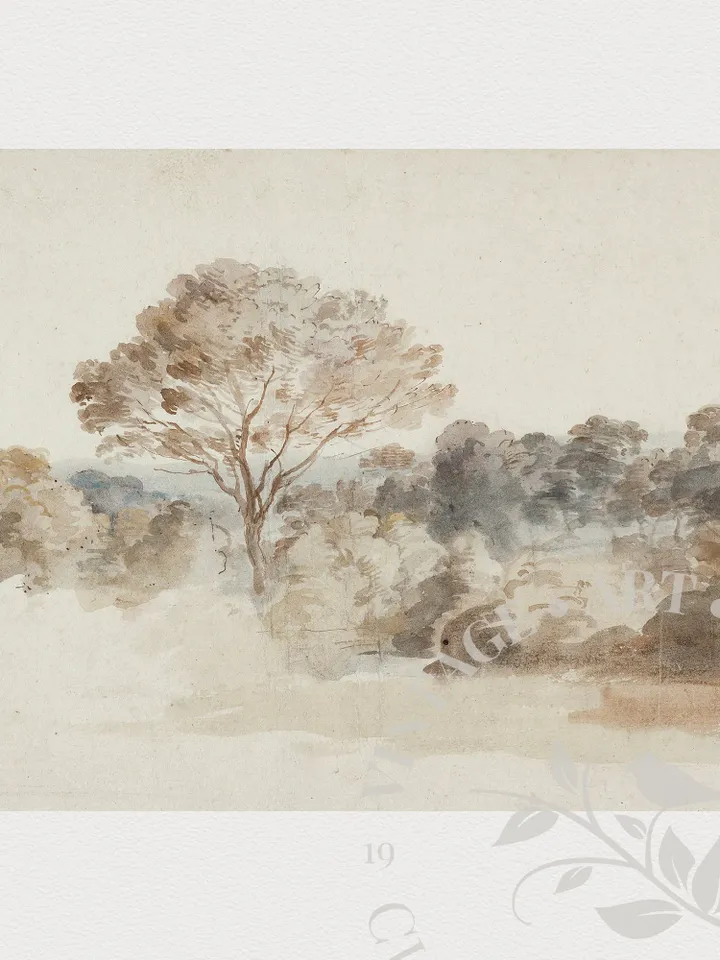 Vintage Watercolor Landscape Antique Painting, Printable Wall Art, Large Downloadable Cottagecore Decor | 19