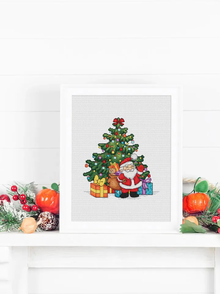 Christmas Santa Cross Stitch Pattern PDF, Winter Counted Cross Stitch, Christmas Counted Cross Stitch Pattern, Instant Download PDF
