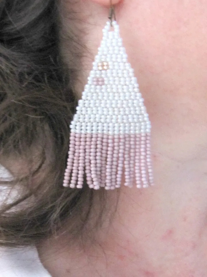 White Pastel, Beaded Earrings, Fringe Earrings, Statement Abstract, Chandelier Boho Handwoven Earrings, Gift for woman, christmas gift
