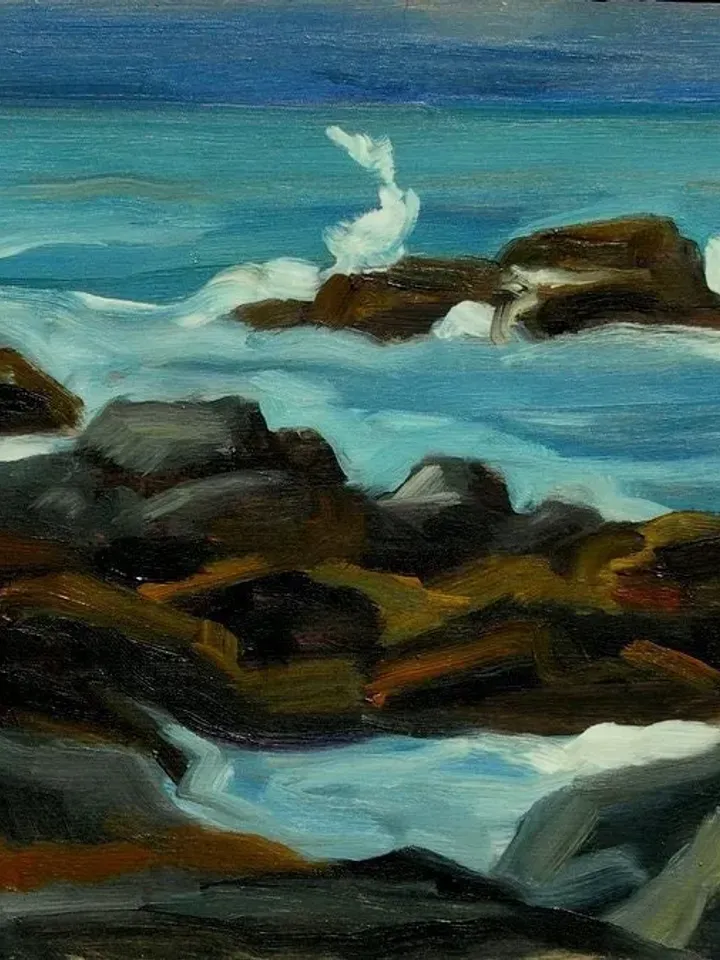 Original Oil Painting Landscape -Monhegan Surf/Maine- 8x12 Oil on Panel, Small Impressionist Seascape, Signed Original Fine Art