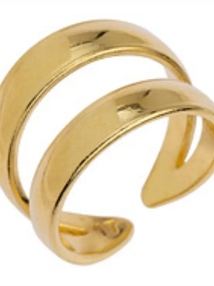 Gold THICK Parallel BAND RING, Silver Modern Wide Band Wraparound Ring, Chunky Bohemian Stackable Midi Thumb Ring Mothers Day Gift for Women