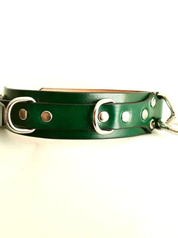Dark green leather submissive bdsm collar plus size
