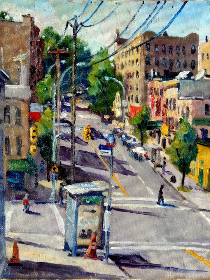 Original Bronx NYC Oil Painting -From Bedford and Webster- 8x10 Oil on Canvas, Impressionist Fine Art, Signed New York City Landscape