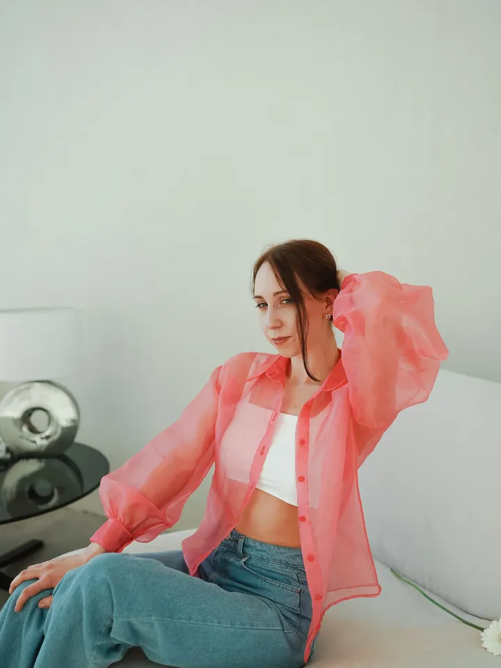 Womens Victorian shirt, Puff Sleeve blouse, Transparent organza blouse, Bishop sleeve blouse, Lolita blouse
