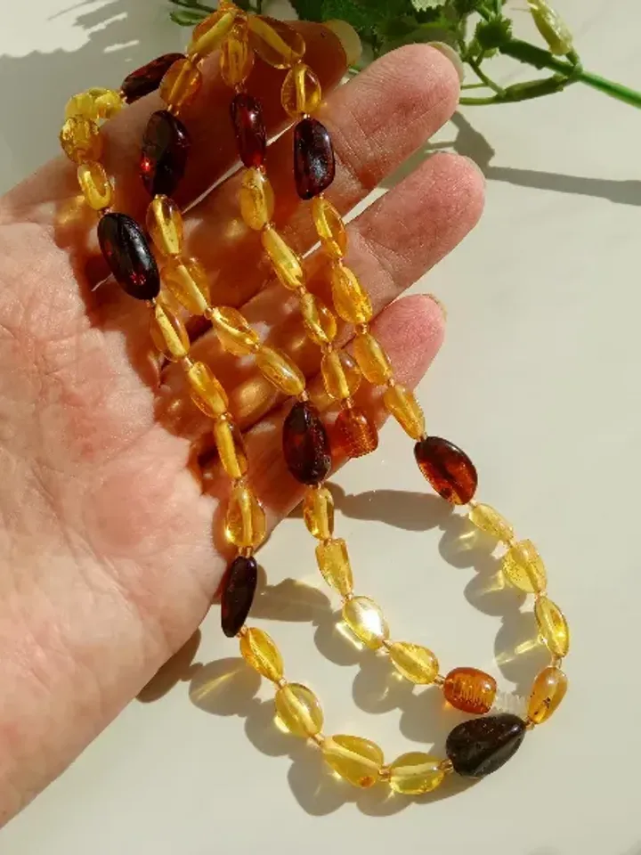Adult Amber Necklace Multicolor Real Amber Healing Gem stone Jewelry Bead Necklace women Yellow Cognac Baltic Amber