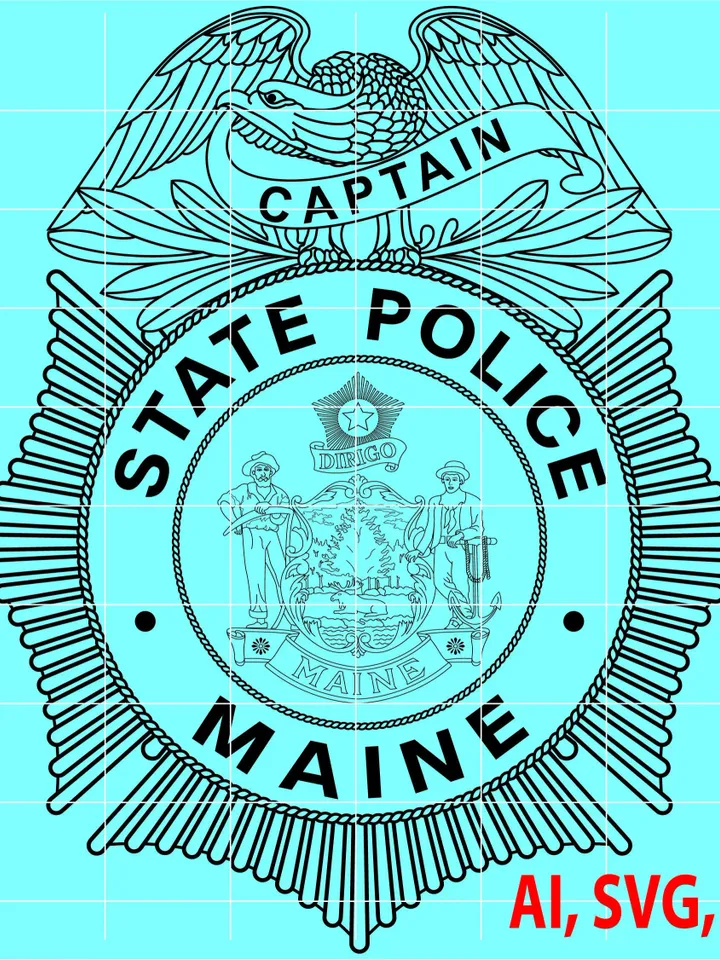 State of Maine Police Captain Badge, Logo, Seal, Custom, Ai, Vector, SVG, DXF, PNG, Digital