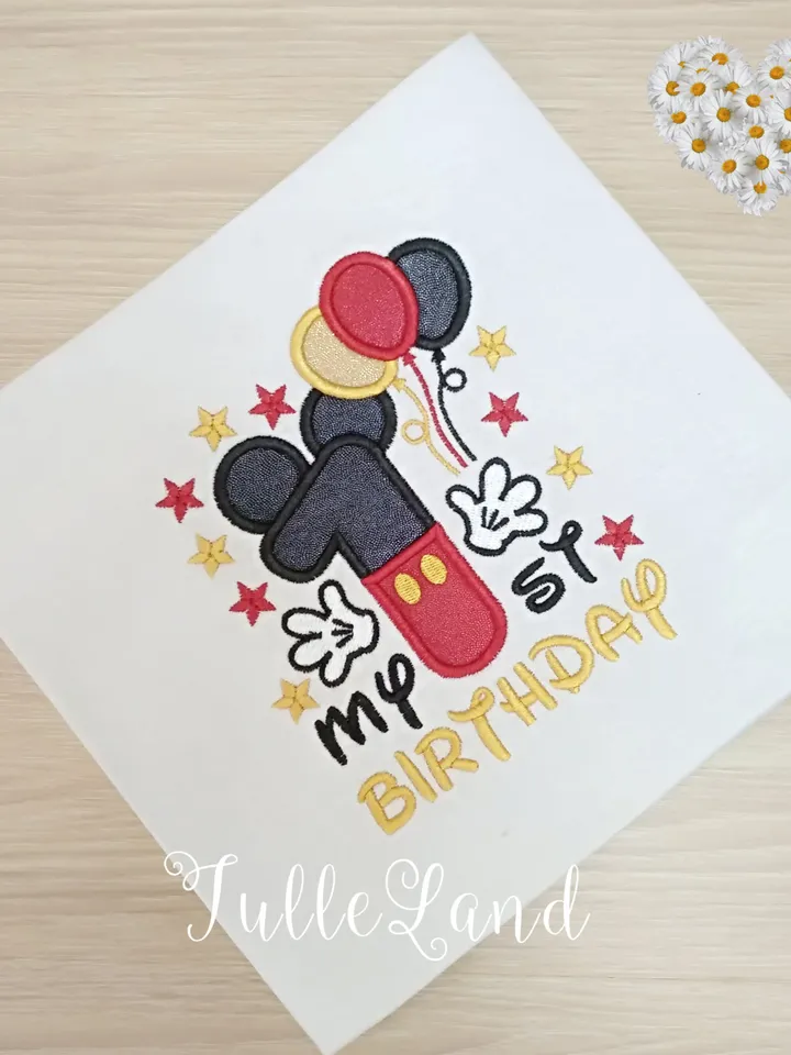 Mouse Number One Cute mouse Happy first birthday Oh Toodles, I'm 1 Design applique for Machine Embroidery