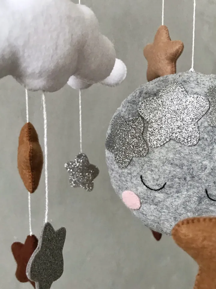 Moon and stars baby mobile neutral. Space baby mobile. Sky mobile. Star cloud mobile. Personalized baby mobile