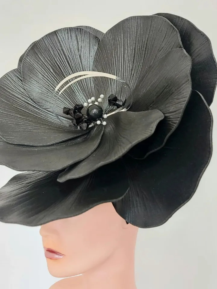 Giant anemone hat Black fascinator Derby headpiece Flower headband Church hat Flower hairpins Gothic style Halloween costume