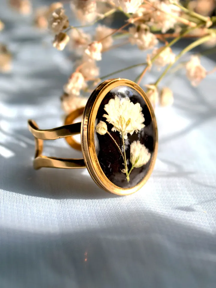 Babys Breath ring Pressed flowers Jewellery Gothic ring gold Gift for sister